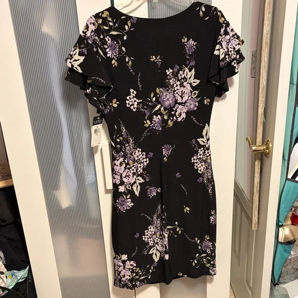 New with Tags Lauren Ralph Lauren Black Purple Floral Dress Stretchy Size 10 - Picture 4 of 4
